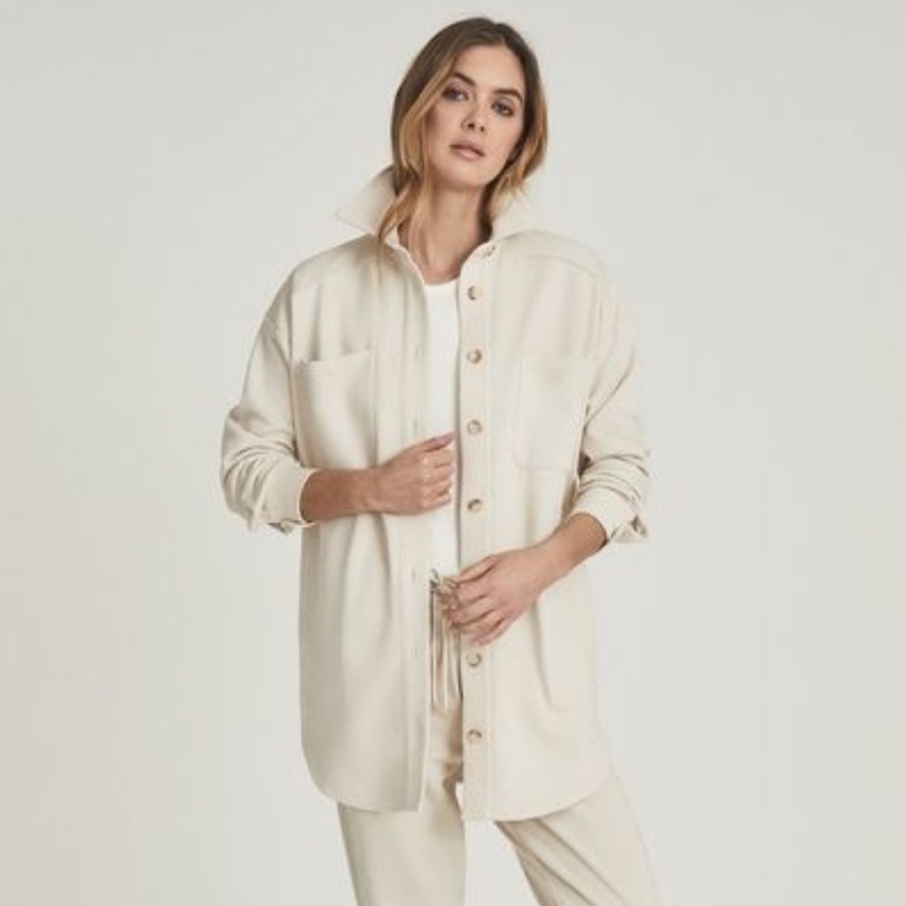 Reiss Johannah neutral long jersey collared button up over shirt size medium